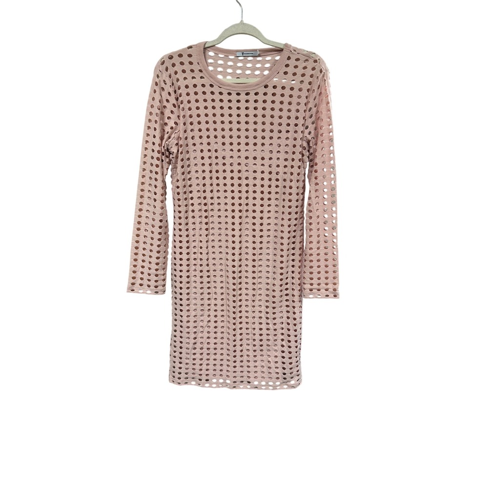T by Alexander Wang Pink Laser Cut Eyelet Long Sleeve Mini Dress Large CA00985